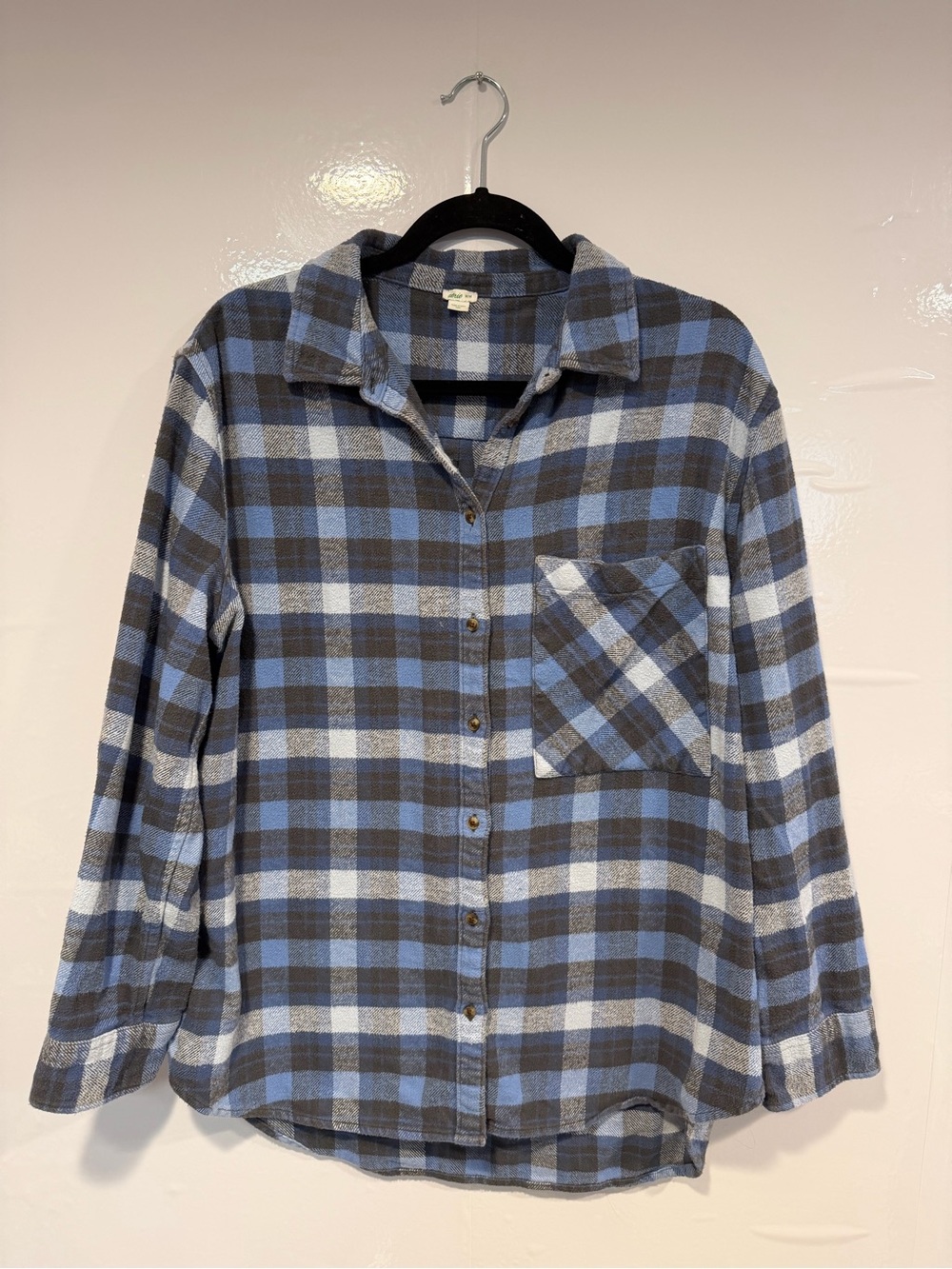 Blue and Grey Aerie Plaid Button-Up Shirt
